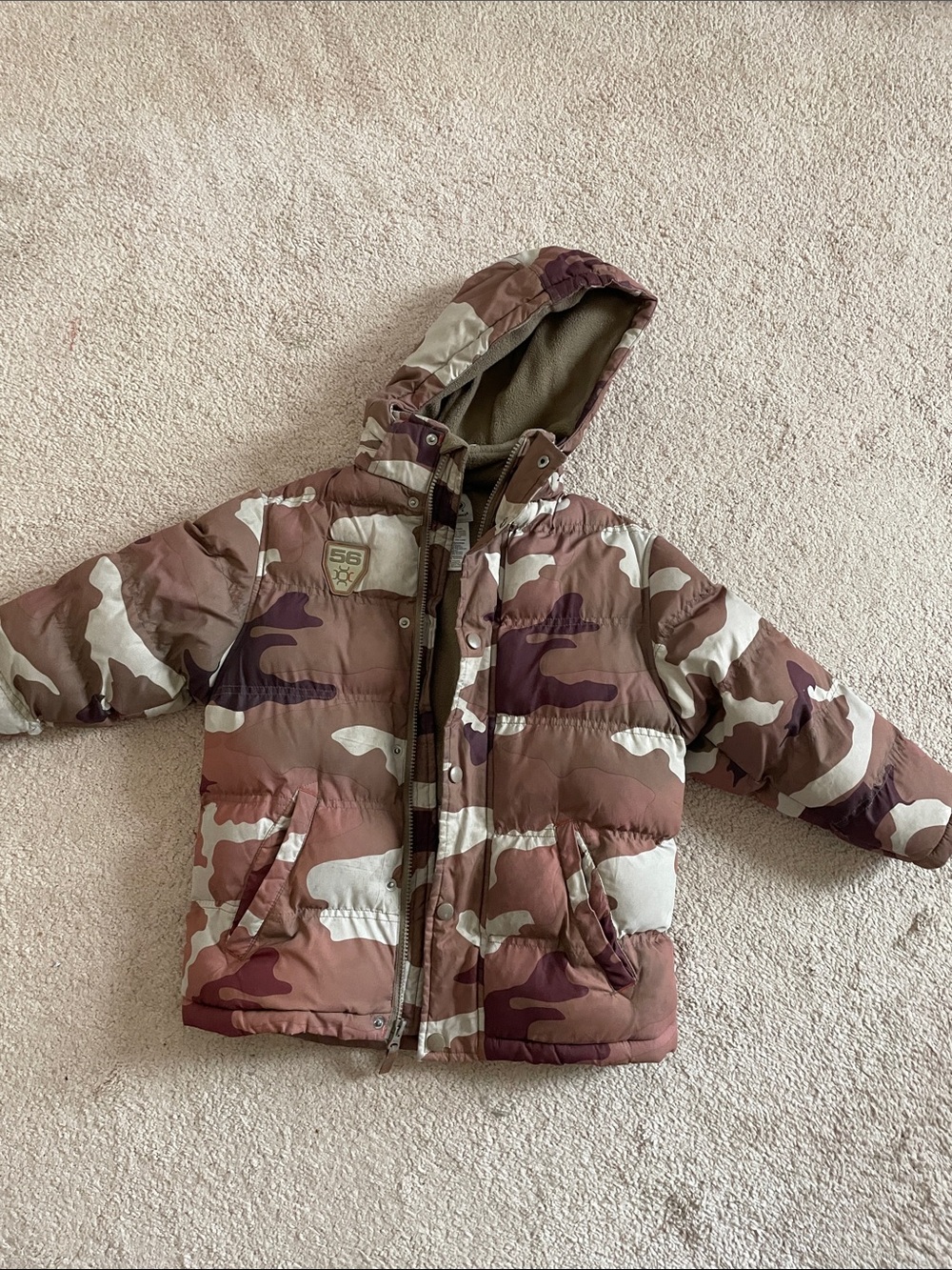 Athletic Works Kids Camo Puffer Jacket in Brown, Tan, Cream